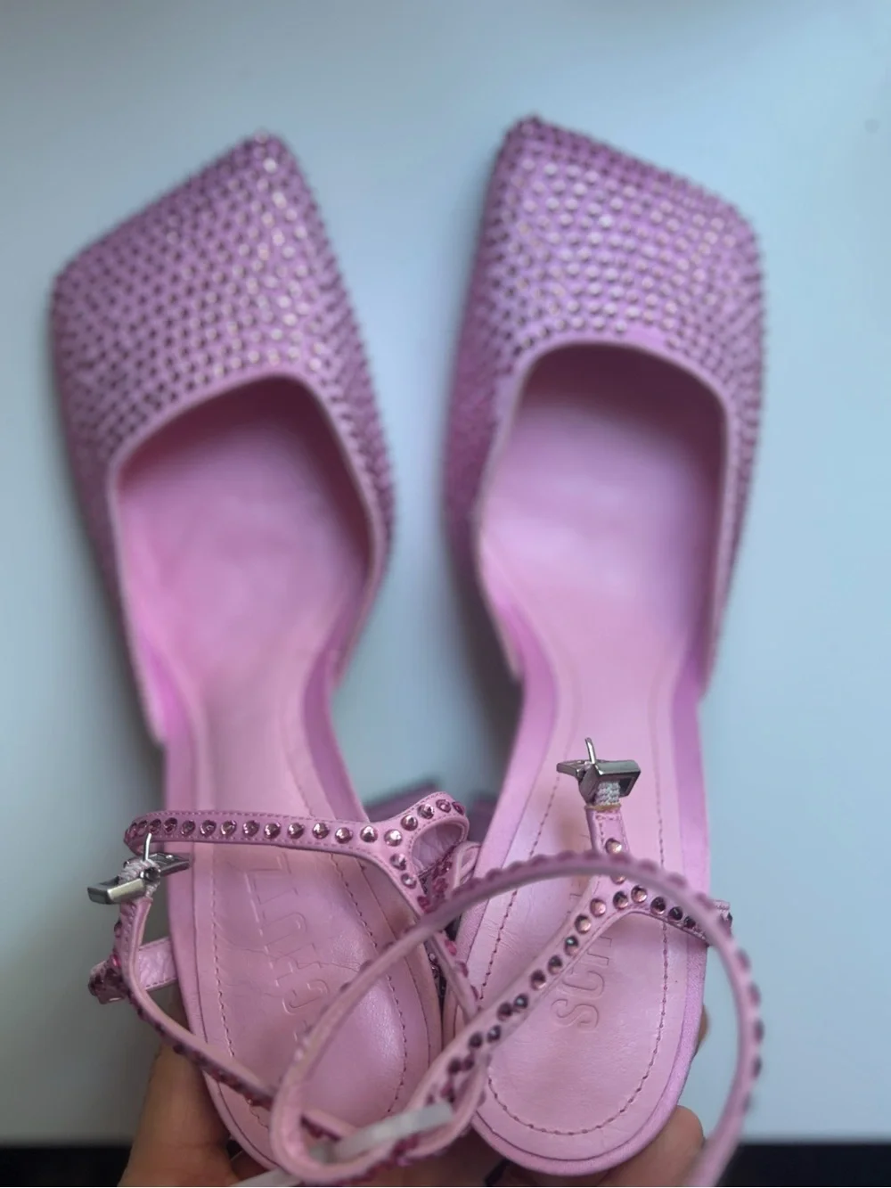 SCHUTZ Pink Studded Block Heel Sandals